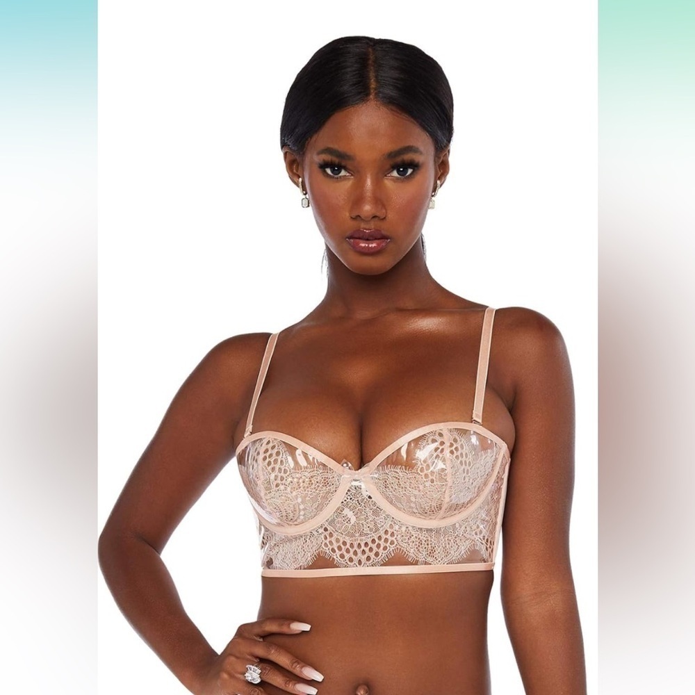 Savage x Fenty Hyper Real Lace and Vinyl Bustier Pink Removable Straps
